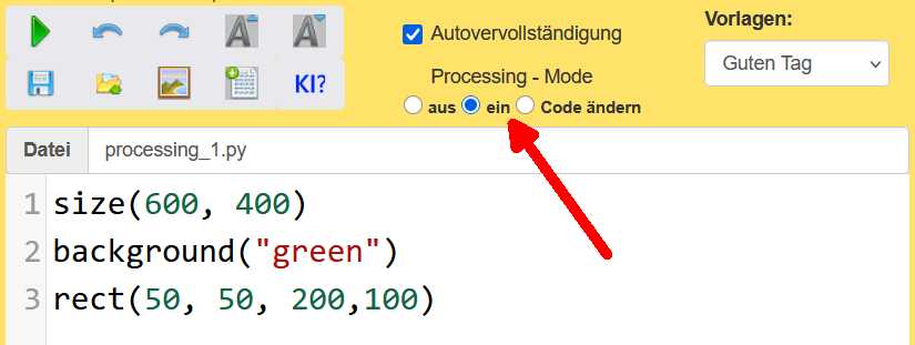Processing Modus aktivieren